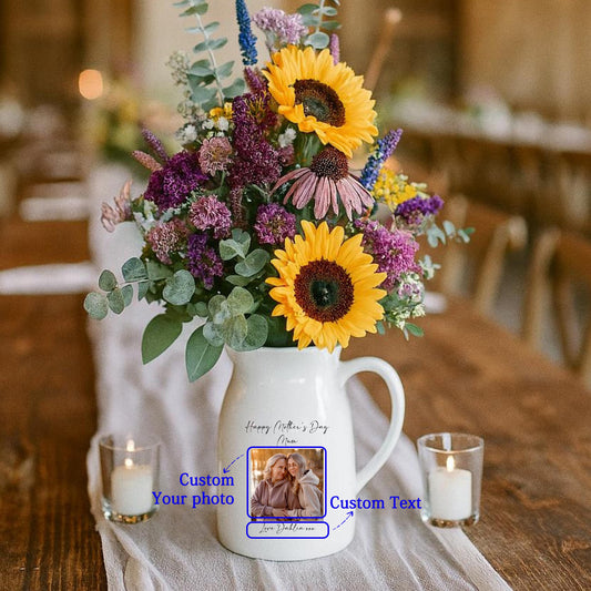 Personalized Mother’s Day Ceramic Pitcher Vase – Custom Photo & Message