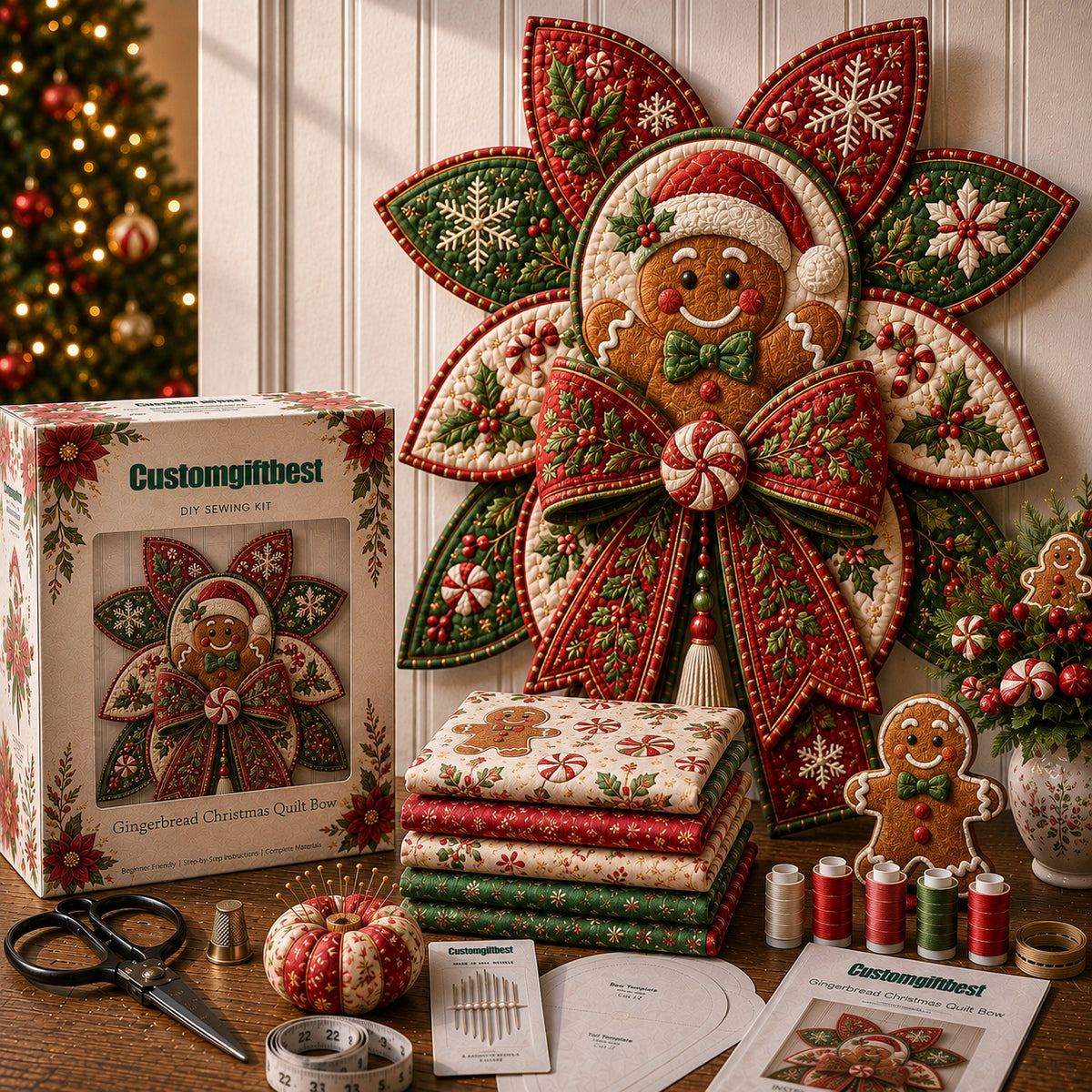 🧵Christmas Quilt Bow DIY Sewing Kit