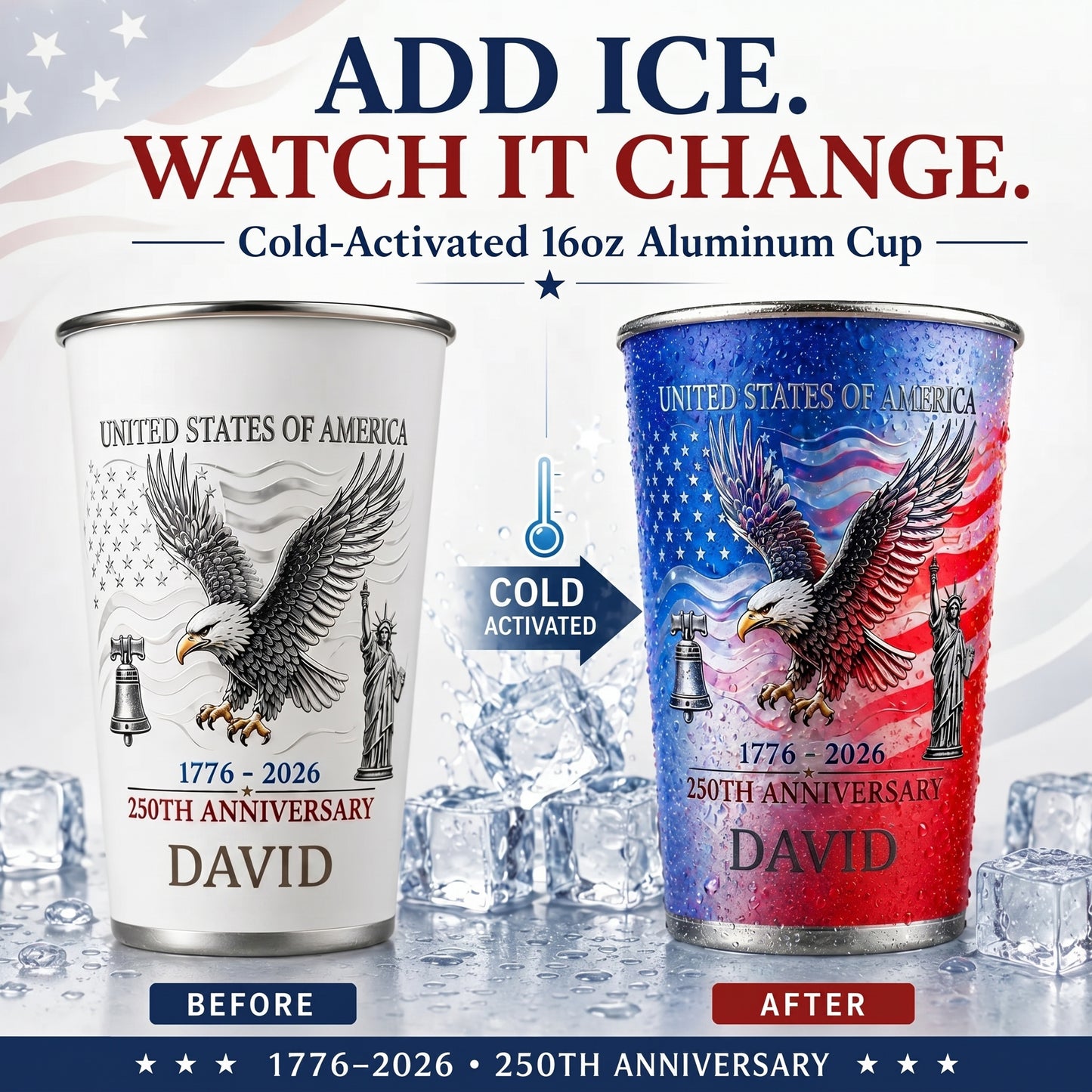 Personalized USA 250th Anniversary Color Changing Cup