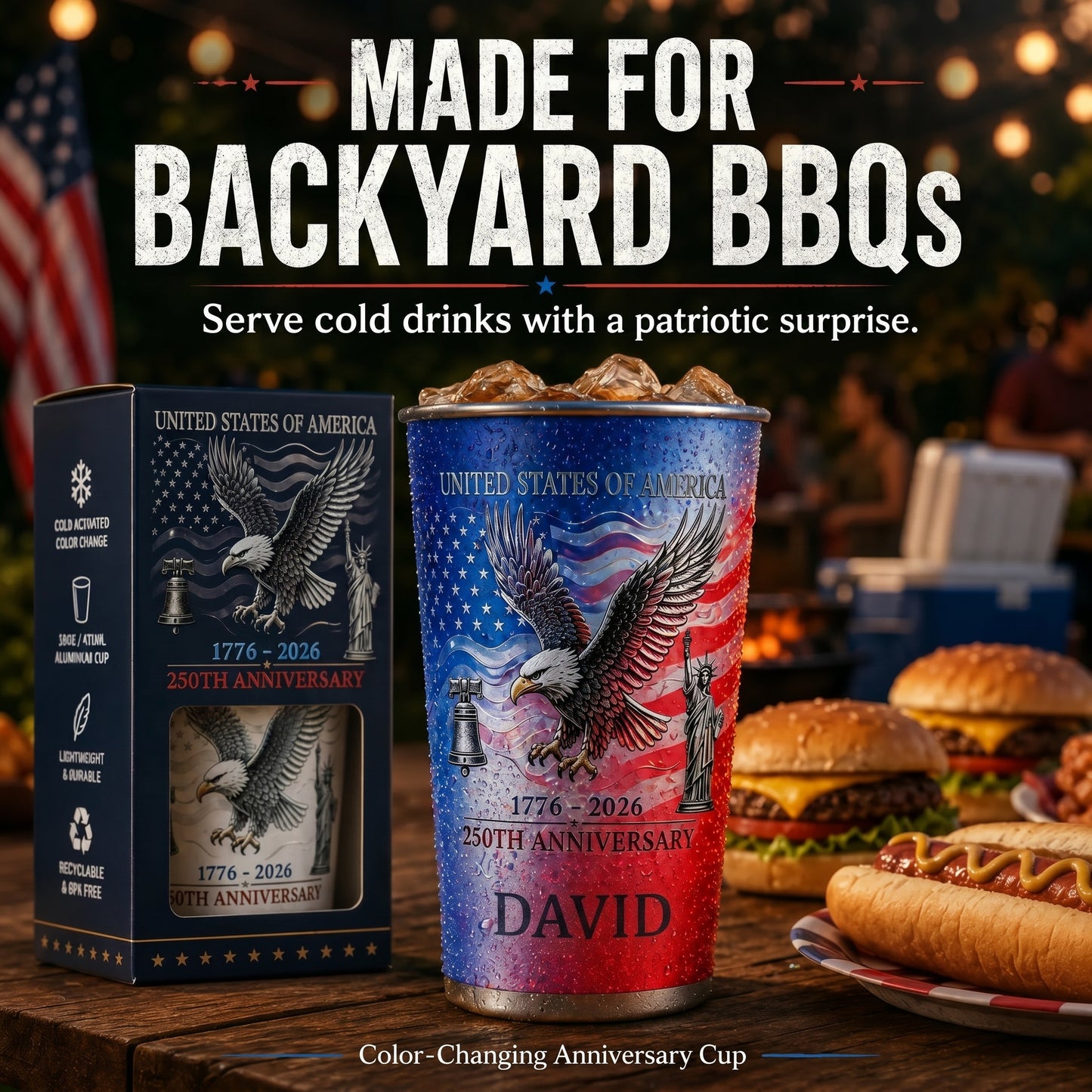 Personalized USA 250th Anniversary Color Changing Cup