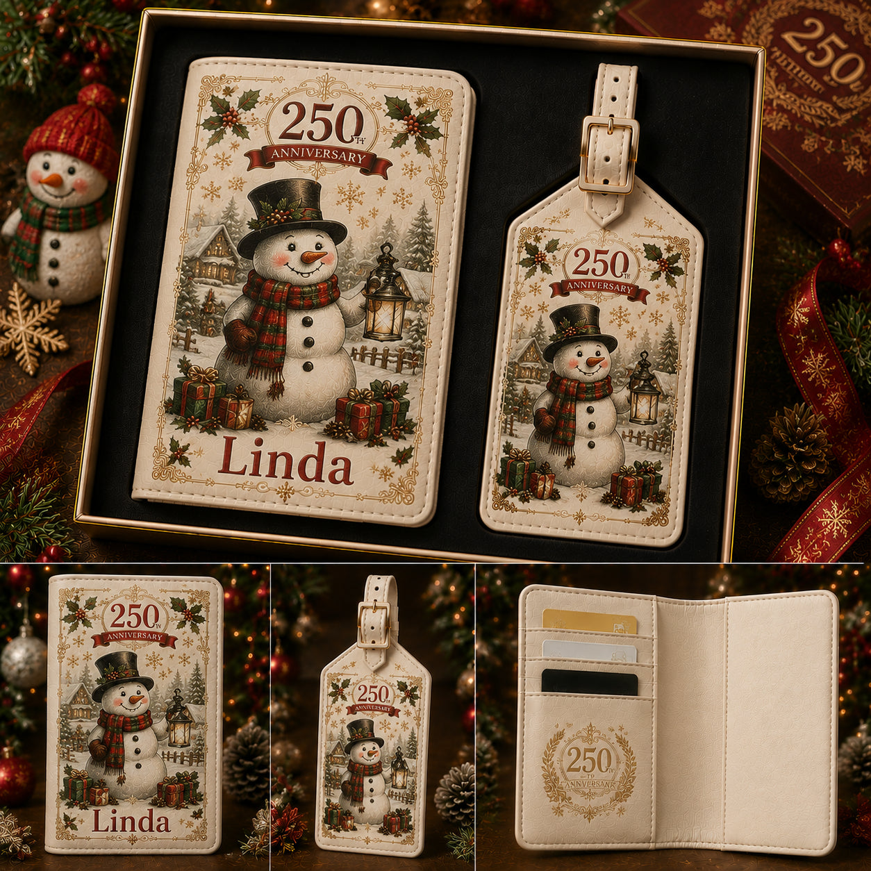 Personalized 250th Anniversary Christmas Passport Holder & Luggage Tag Gift
