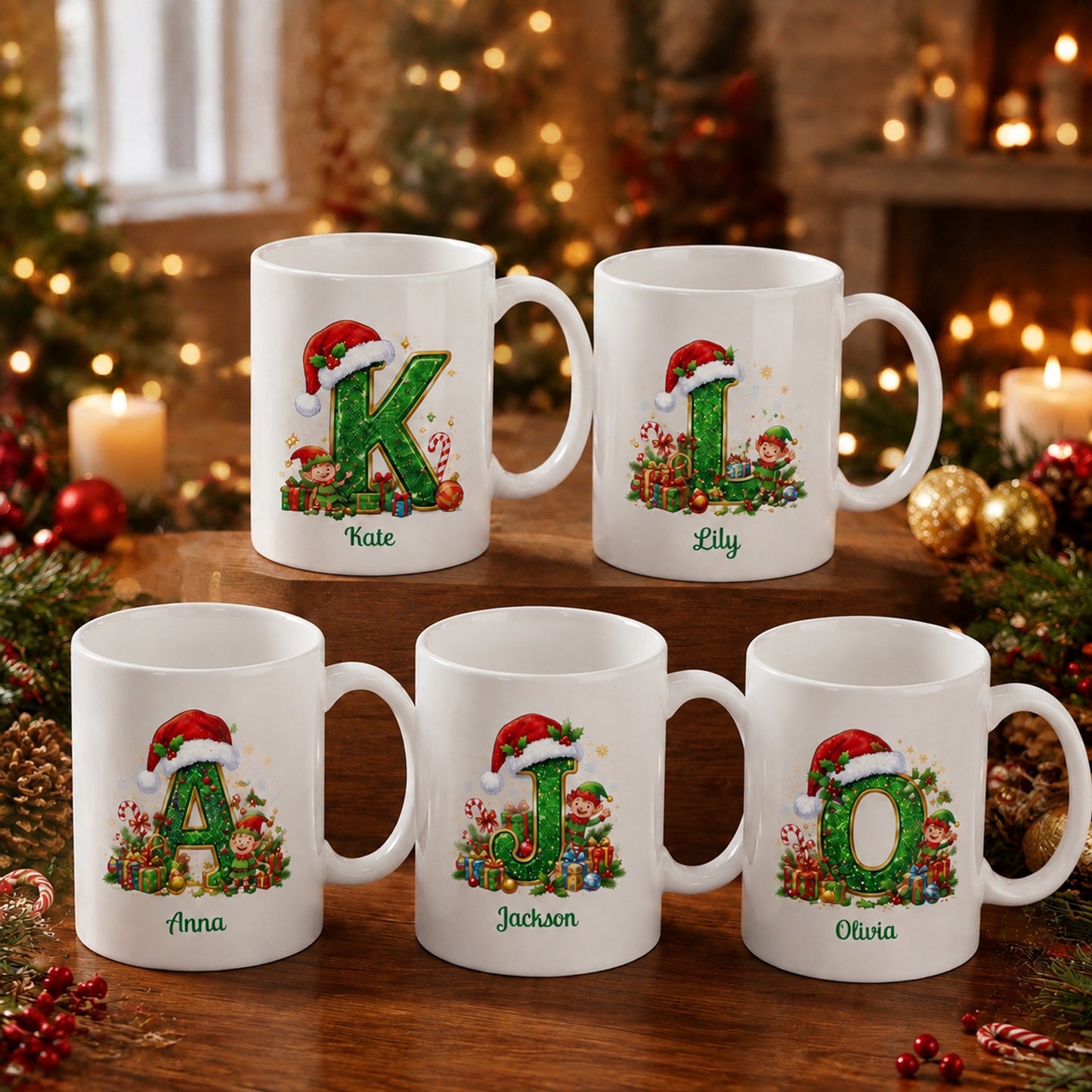 ☕Personalized Christmas Initial Mug – Custom Name Ceramic Coffee Cup (A-Z)