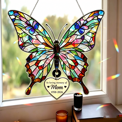 🦋 Customizable Holographic Butterfly Suncatcher – Memorial Gift for Mom
