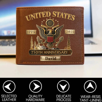 Personalized U.S. Army 250th Anniversary Leather RFID BLOCKING Wallet