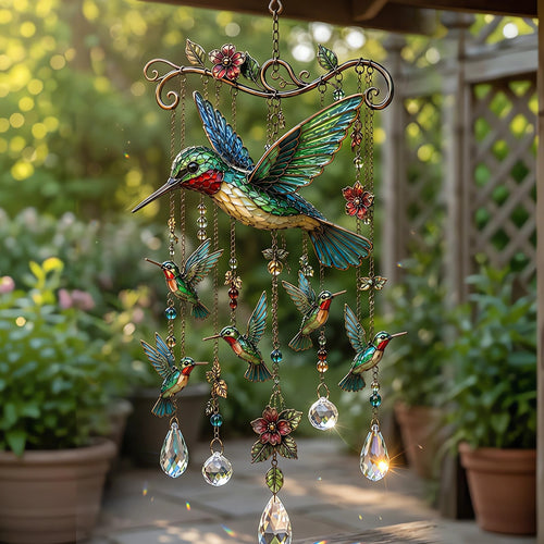 🐦 Stained Hummingbird Wind Chime – A Heavenly Melody for Your Garden