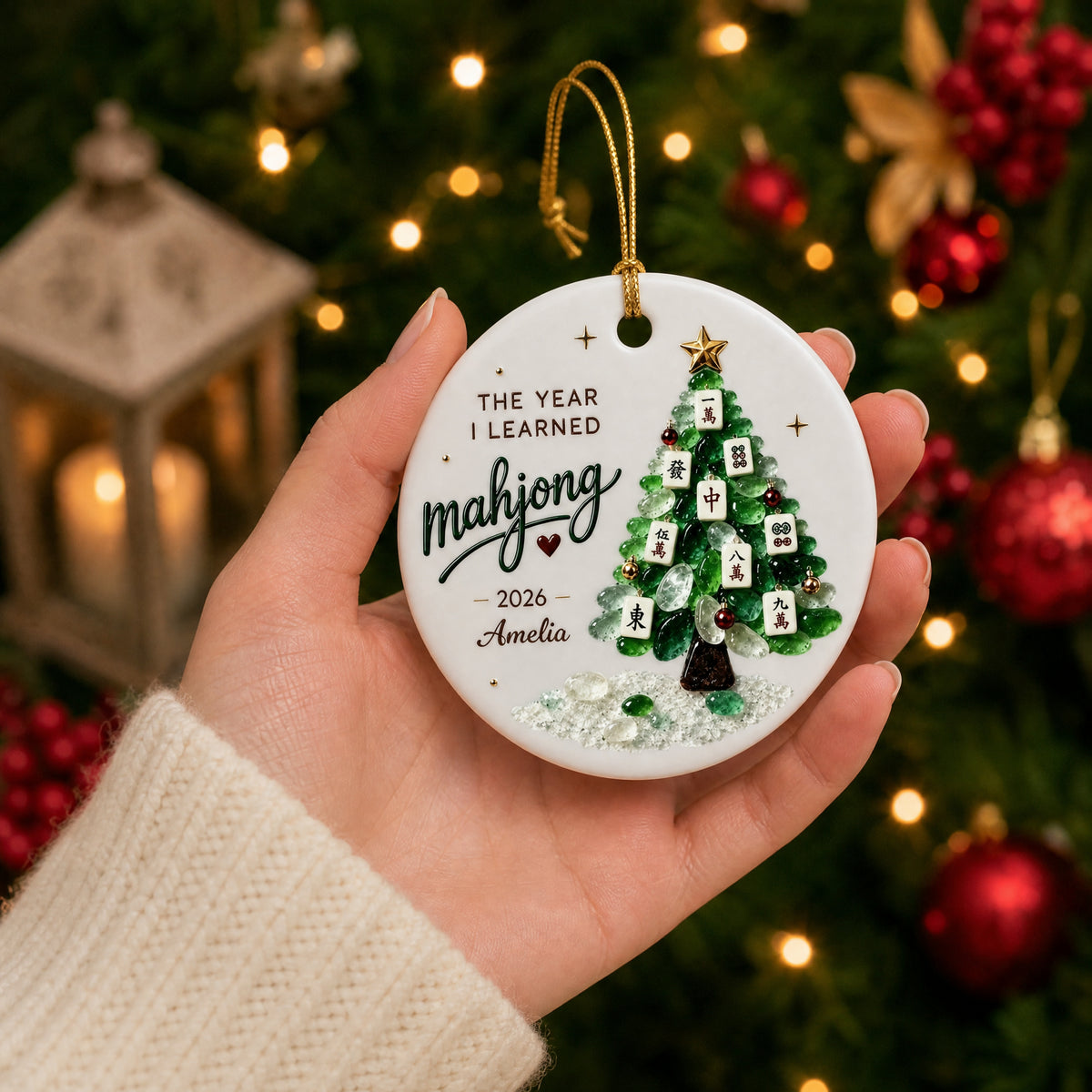 🀄 Personalized Mahjong Christmas Ornament – Custom Name Year Ceramic Keepsake