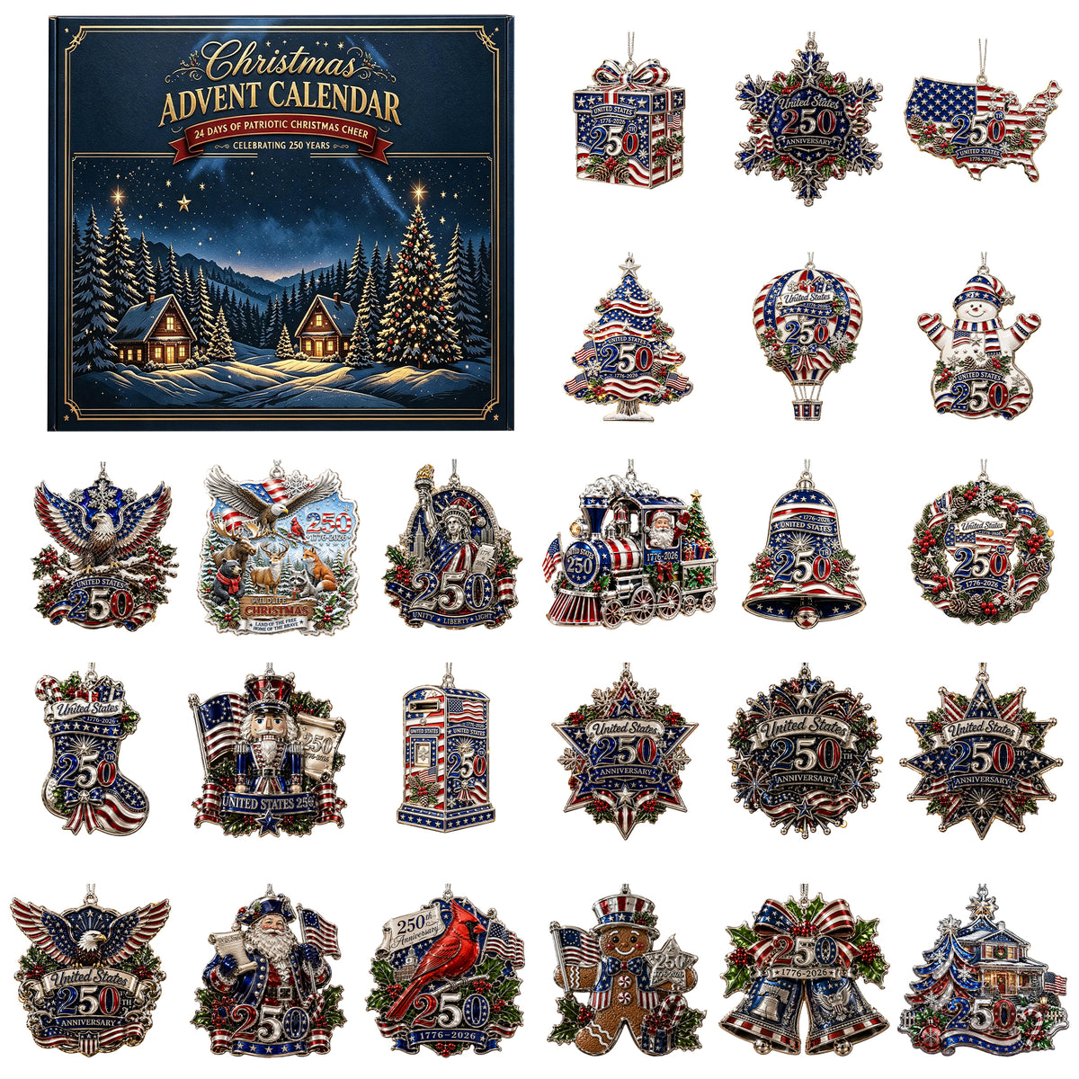 🎄🇺🇸 Patriotic Christmas Ornament Advent Calendar