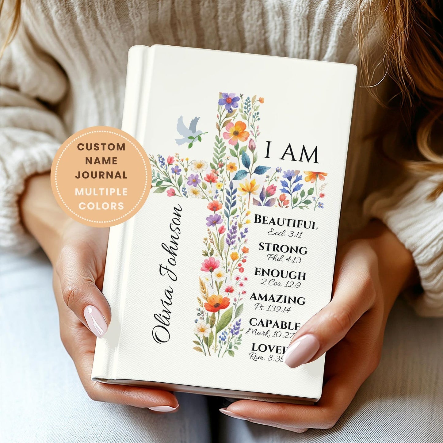 Personalized Easter Notebook: Floral Cross Journal with Custom Name, Easter gift for kids, Easter basket stuffer