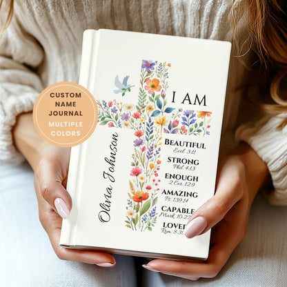 Personalized Easter Notebook: Floral Cross Journal with Custom Name, Easter gift for kids, Easter basket stuffer