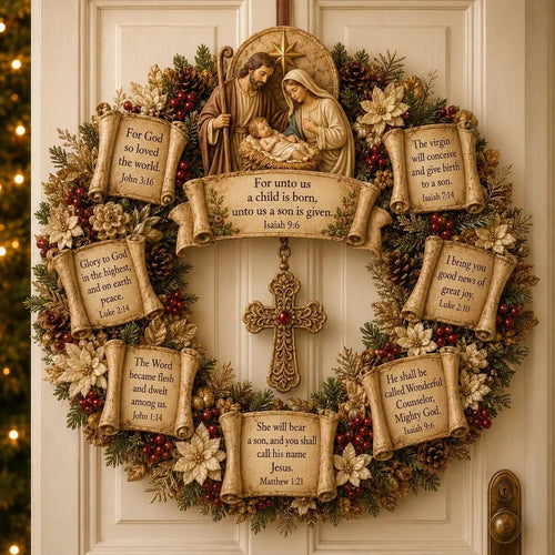 🕊️ Christian Scripture Christmas Wreath – Faith-Inspired Holiday Wall & Door Decor