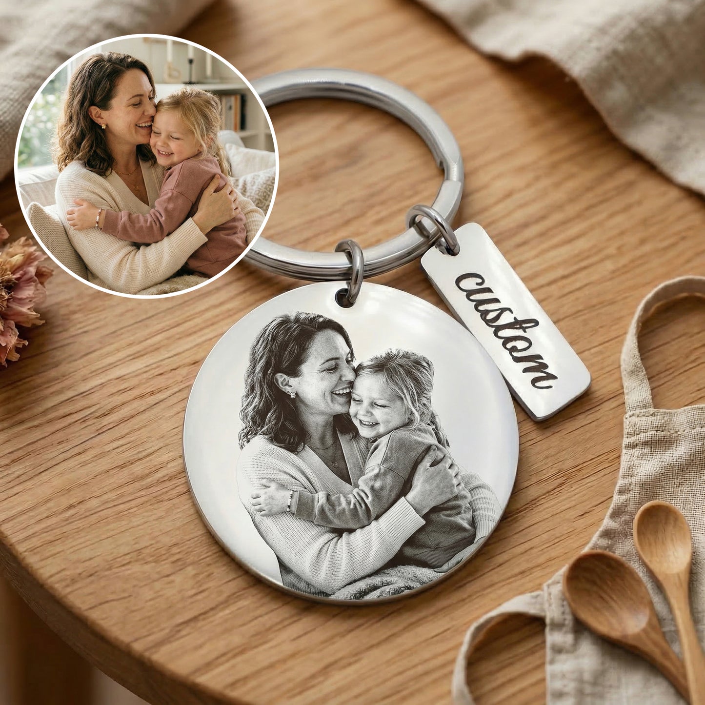 🔑Personalized Photo Engraved Stainless Steel Keyring
