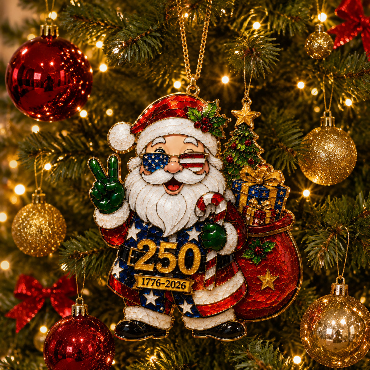 🇺🇸 Patriotic Santa 250th Anniversary Ornament (1776–2026)