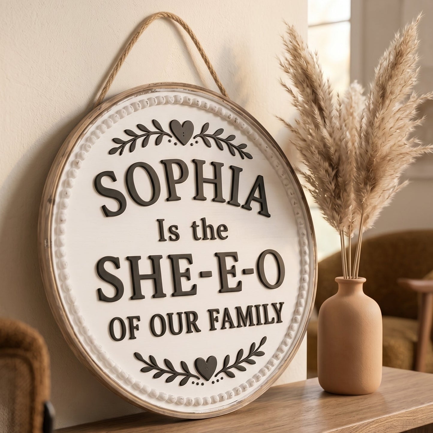 👑 Personalized Family Leadership Wooden Sign -- Gift For Her Garden Signs、Personalized Gifts for Mothers Day Gifts、SHE-E-O  Wall Art