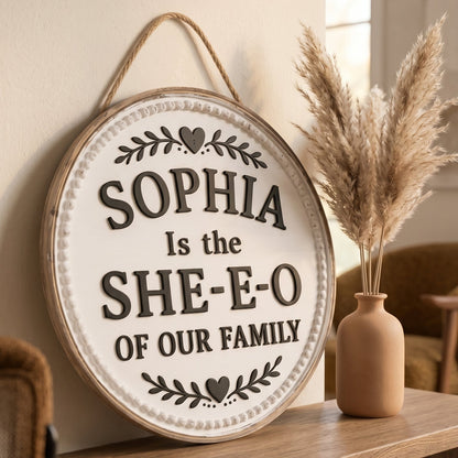 👑 Personalized Family Leadership Wooden Sign -- Gift For Her Garden Signs、Personalized Gifts for Mothers Day Gifts、SHE-E-O  Wall Art