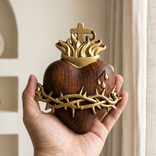 ❤️ Hand-Carved Sacred Heart of Jesus: Beech Wood Christian Wall Art
