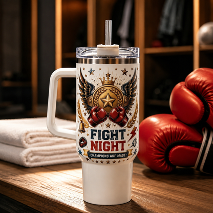 🥊 "Fight Night / Champion Spirit" Boxing Tumbler-40oz Heavyweight Spirit with Handle & Straw
