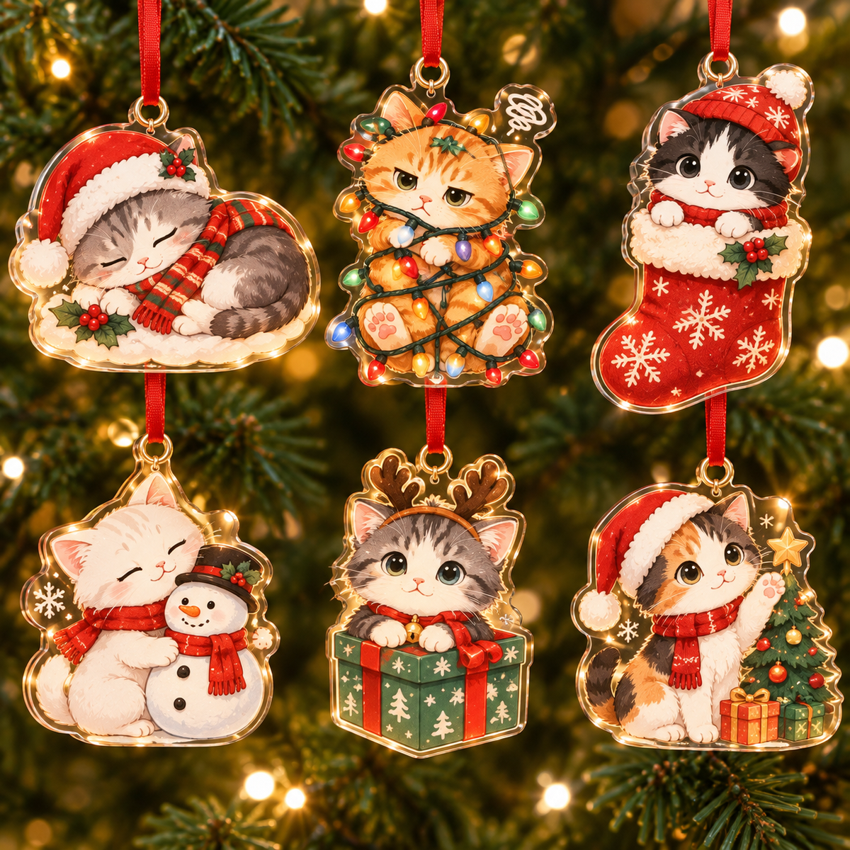 🎄🐱Festive Christmas Cat Ornament – Adorable Feline Friends for Your Holiday Tree