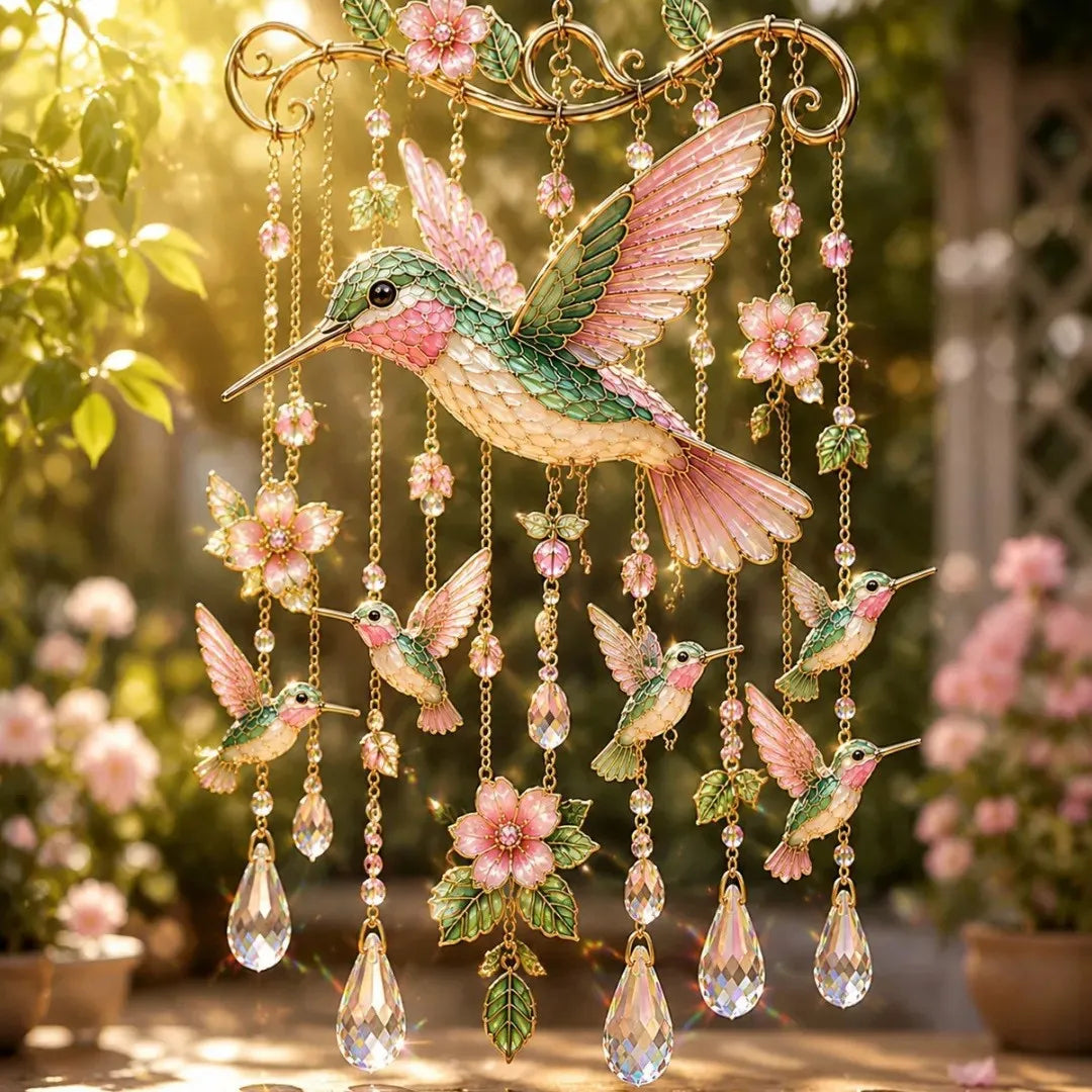 🐦 Stained Glass Hummingbird Wind Chime – A Heavenly Melody for Your Garden
