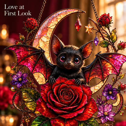 🦇 Gothic Bat & Crimson Rose Moon Suncatcher