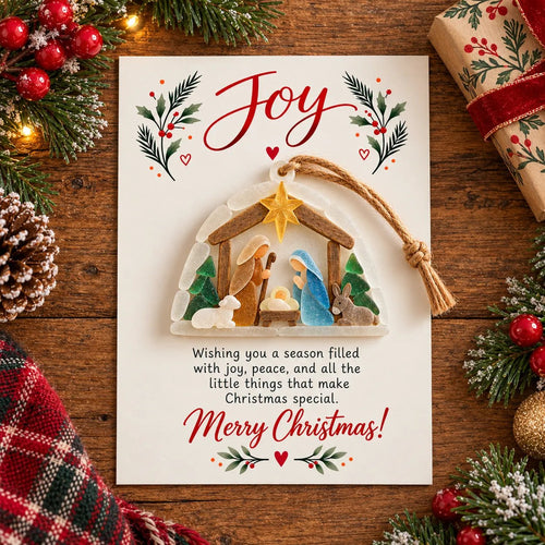 ✝️ Joy Nativity Christmas Ornament with Greeting Card – A Meaningful Christmas Keepsake 🎄❤️✨