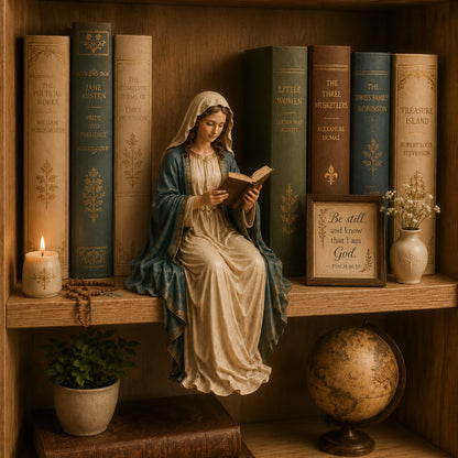 📚🕊️ Bring Divine Peace to Your Library. Virgin Mary Reading Figure