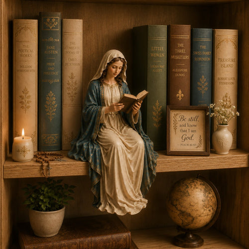📚🕊️ Bring Divine Peace to Your Library. Virgin Mary Reading Figure