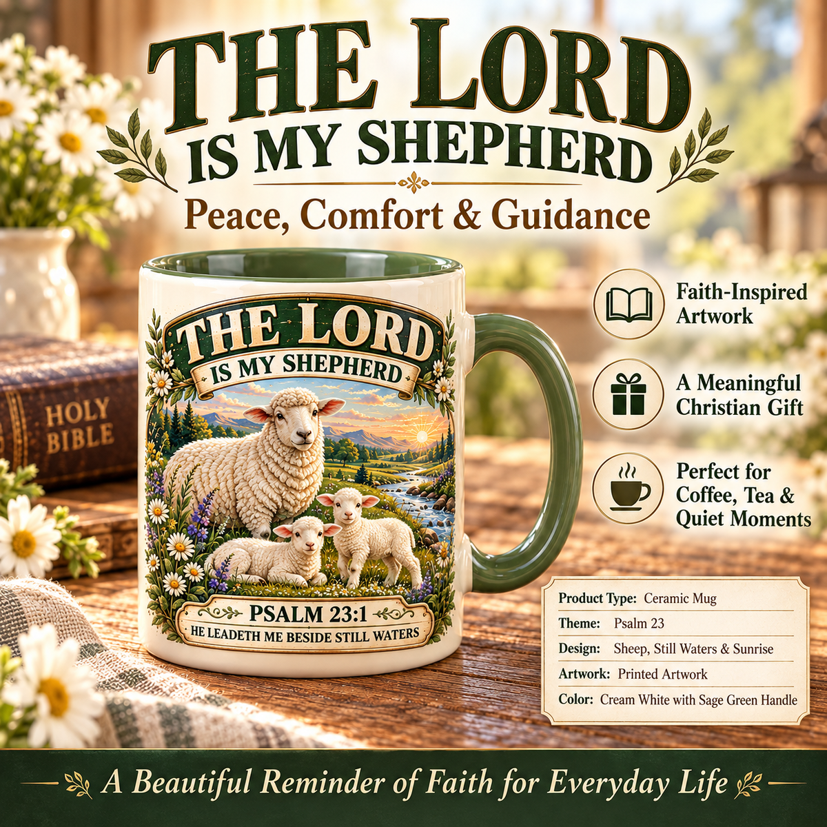✝️ Vintage Psalm Bible Verse Christian Coffee Mug