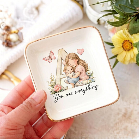 💍 Personalized Initial Jewelry Tray – “You Are Everything” with Floral Design