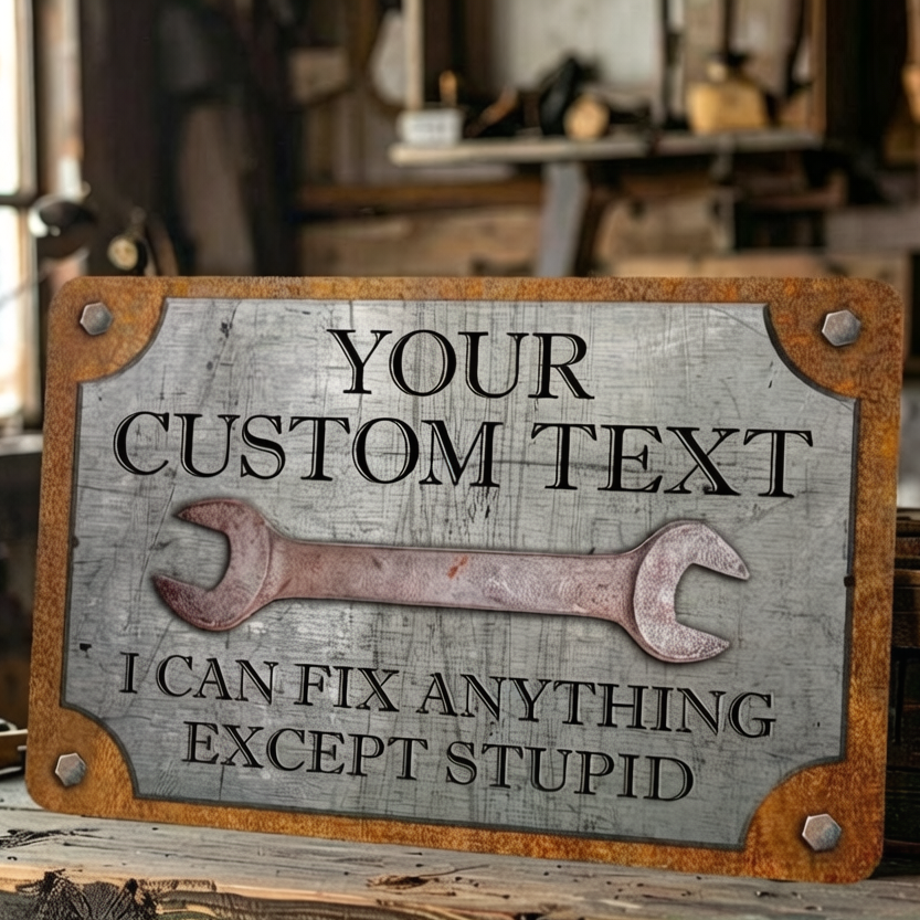 👨‍🔧 Father’s Day Gift – Custom Garage Sign | “Can’t Fix Stupid” Rust & Steel Design