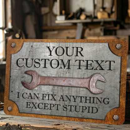 👨‍🔧 Father’s Day Gift – Custom Garage Sign | “Can’t Fix Stupid” Rust & Steel Design
