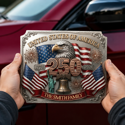 Personalized USA 250th Anniversary Family Magnetic Car Decal – 1776-2026 Patriotic Metal Emblem