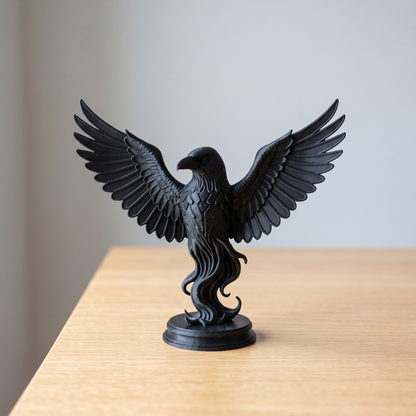 🖤 Black Raven Statue on Plinth – Outstretched Wings Gothic Decor&nbsp;