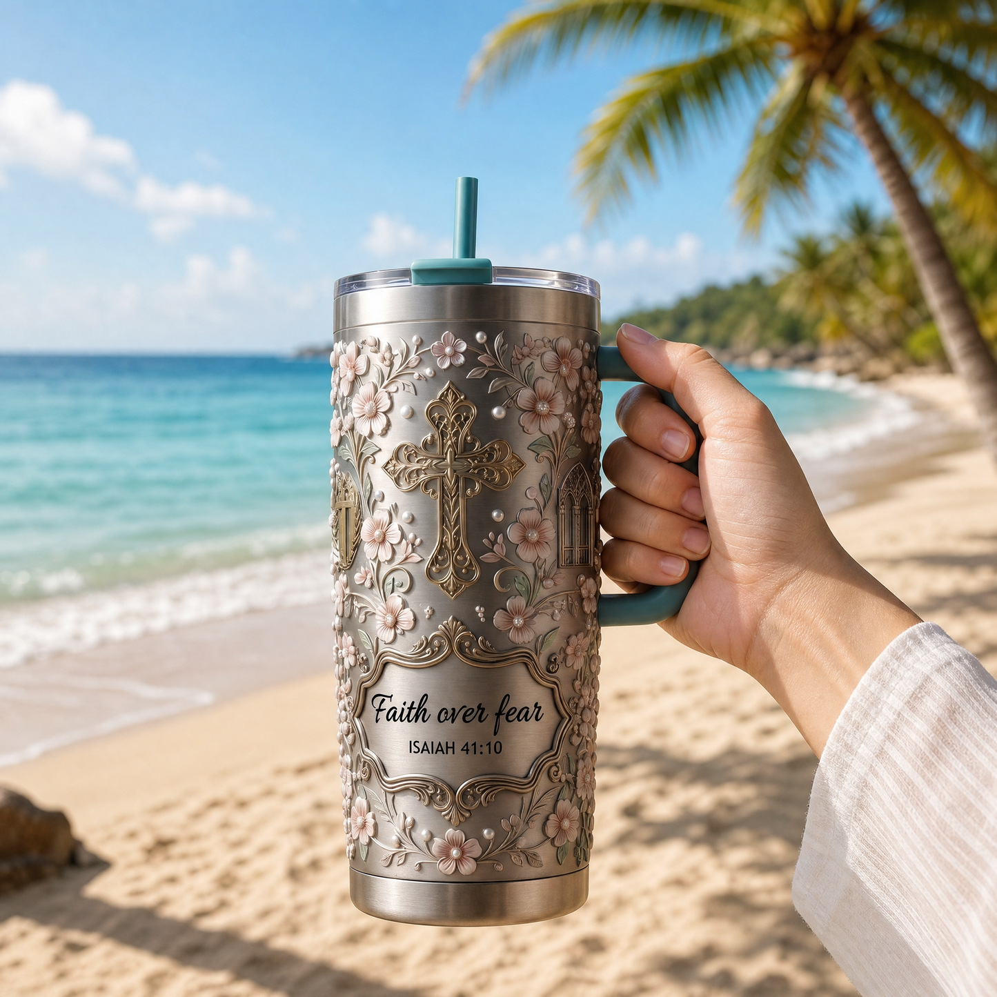 Faith Over Fear Tumbler-Inspired by Isaiah 41:10, Hope, Courage & Divine Strength