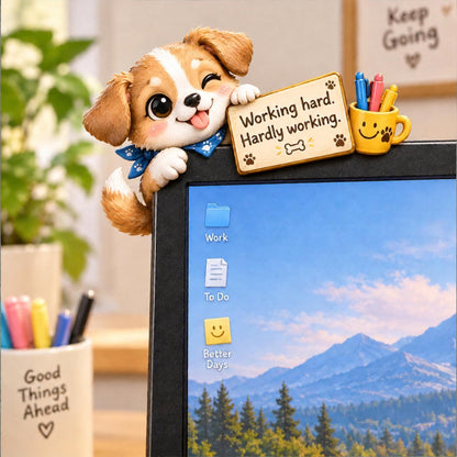 Cute Animal Monitor Topper / Desk Edge Decoration – Wooden Computer Corner Ornament