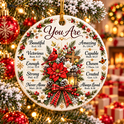 You Are Beautiful Amazing Christian Ceramic Ornament – Inspirational Bible Verse Christmas Tree Decoration, 8cm Round Keepsake Gift