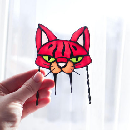 🐱 Stained Glass Cat Plant Topper – Whimsical Garden Decor