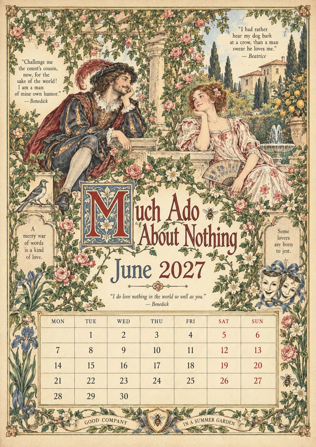 2027 Shakespearean Literary Wall Calendar –Vintage Medieval Art, 12 Months of Iconic Plays