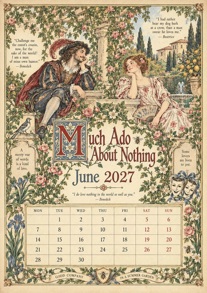2027 Shakespearean Literary Wall Calendar –Vintage Medieval Art, 12 Months of Iconic Plays