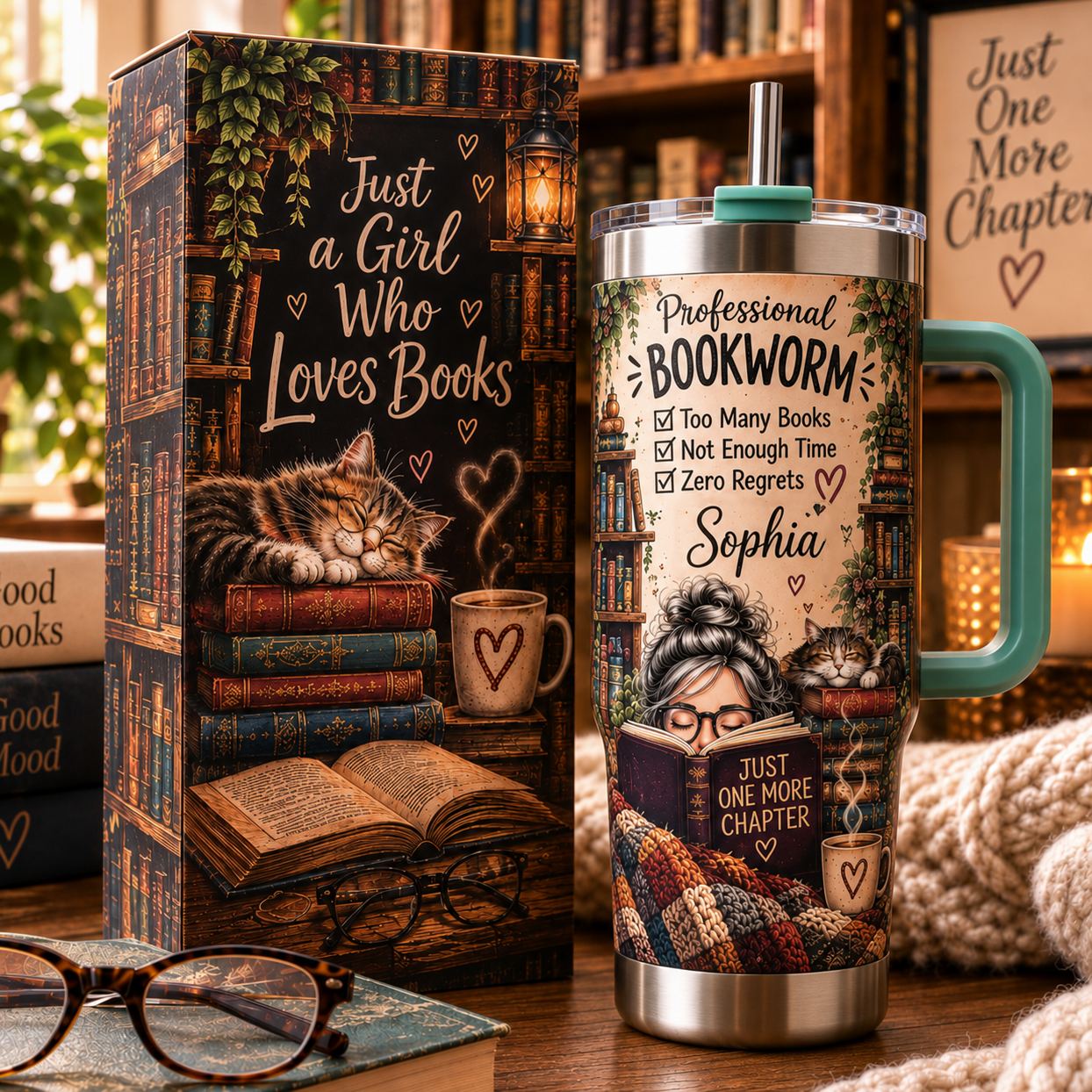 📚☕ Personalized Bookworm Tumbler Gift Set – Made for Every Book Lover