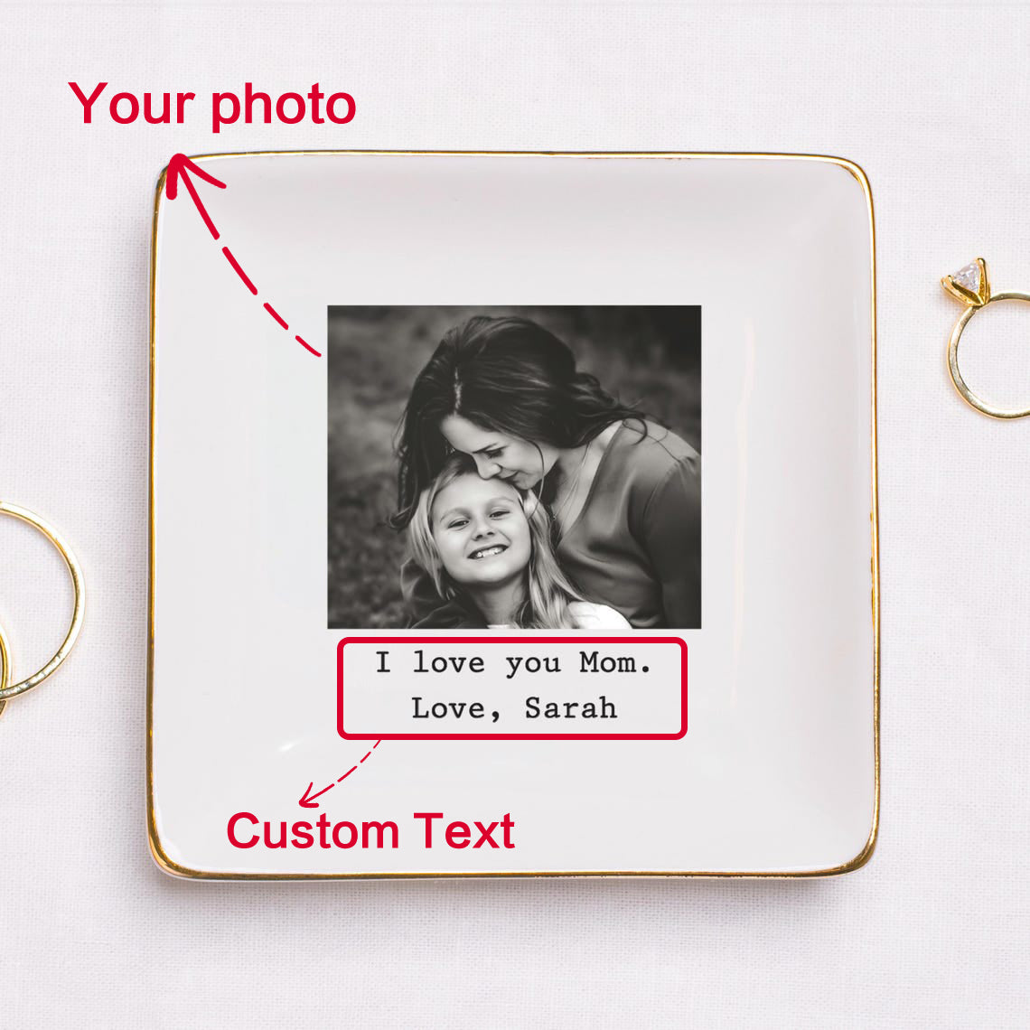 Custom Photo Trinket Tray, Photo Gifts for Mothers Day Gift, Mom Ring Dish