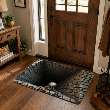 🎃 3D Skull &amp; Brick Hole Doormat – Halloween Decor That’s ActuallyScary and Fun