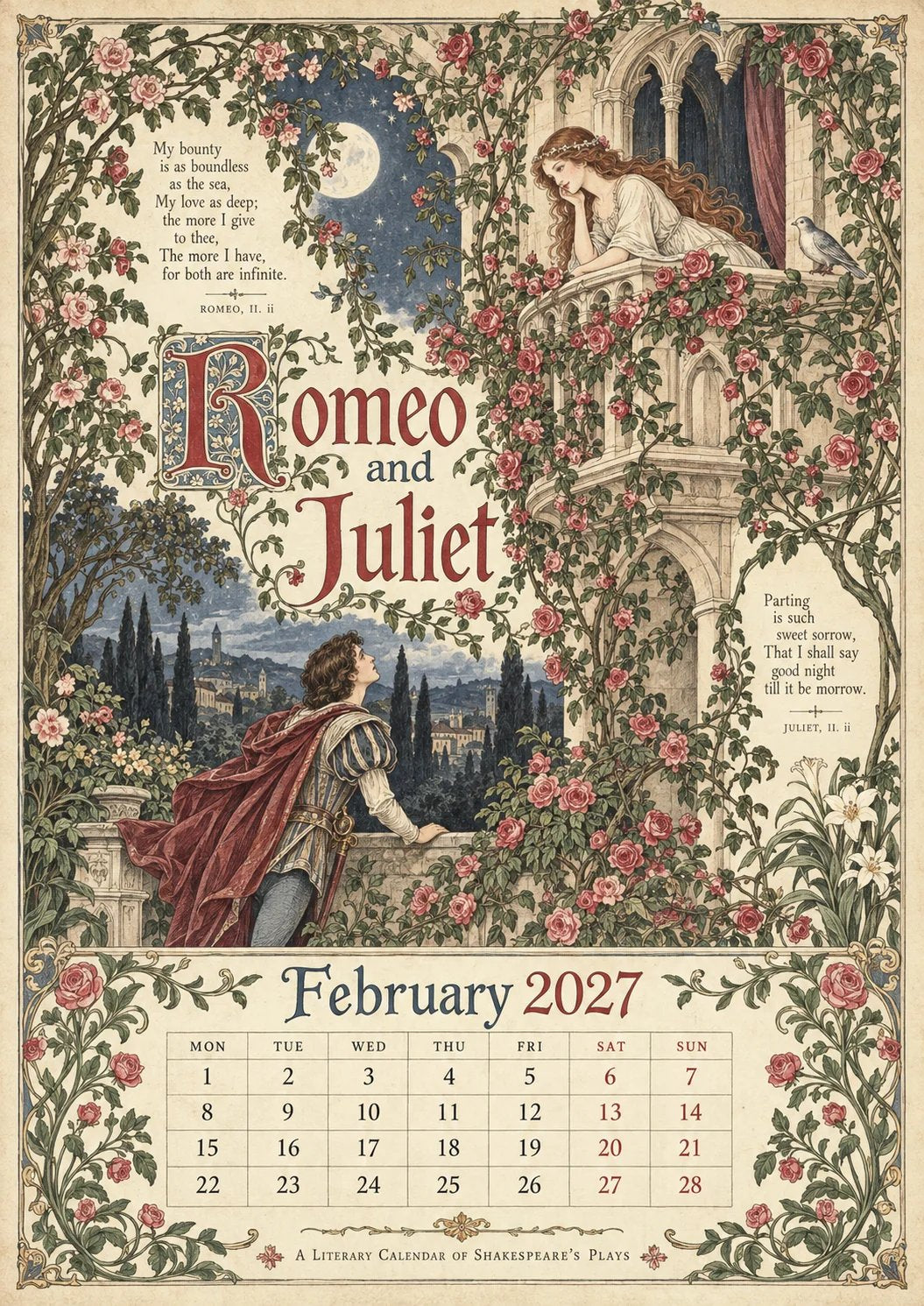 2027 Shakespearean Literary Wall Calendar –Vintage Medieval Art, 12 Months of Iconic Plays