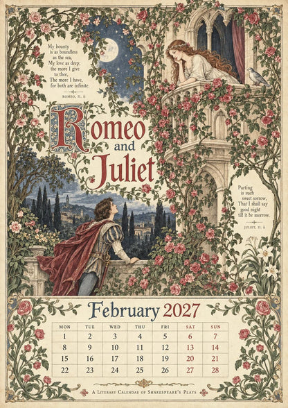 2027 Shakespearean Literary Wall Calendar –Vintage Medieval Art, 12 Months of Iconic Plays