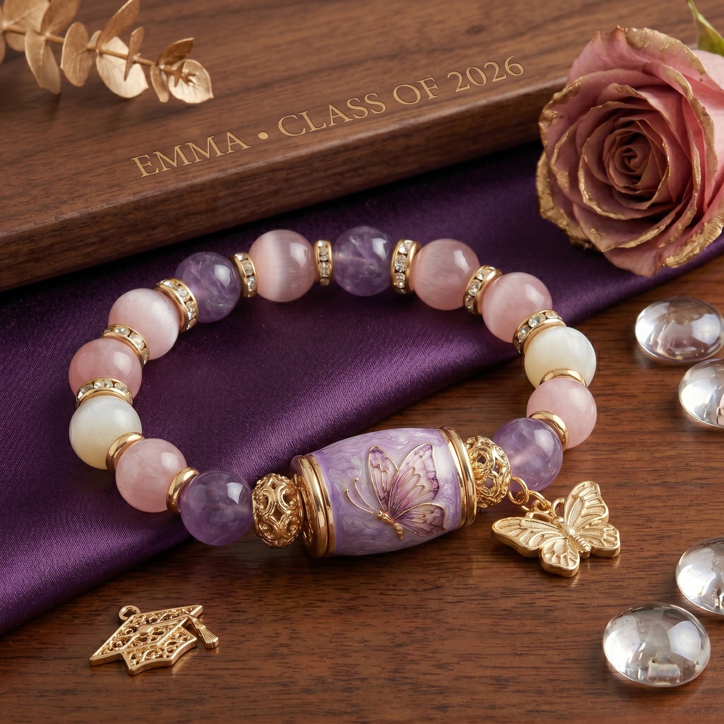 🔥 Limited-time 60% off Graduation Season Sale 🎁🎓 Personalized Graduation Crystal Beaded Bracelet for Her