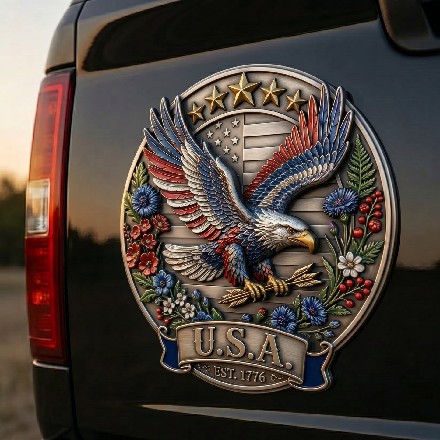 🦅250th Anniversary Metal Flag Emblem – Timeless Patriotism for Your Ride