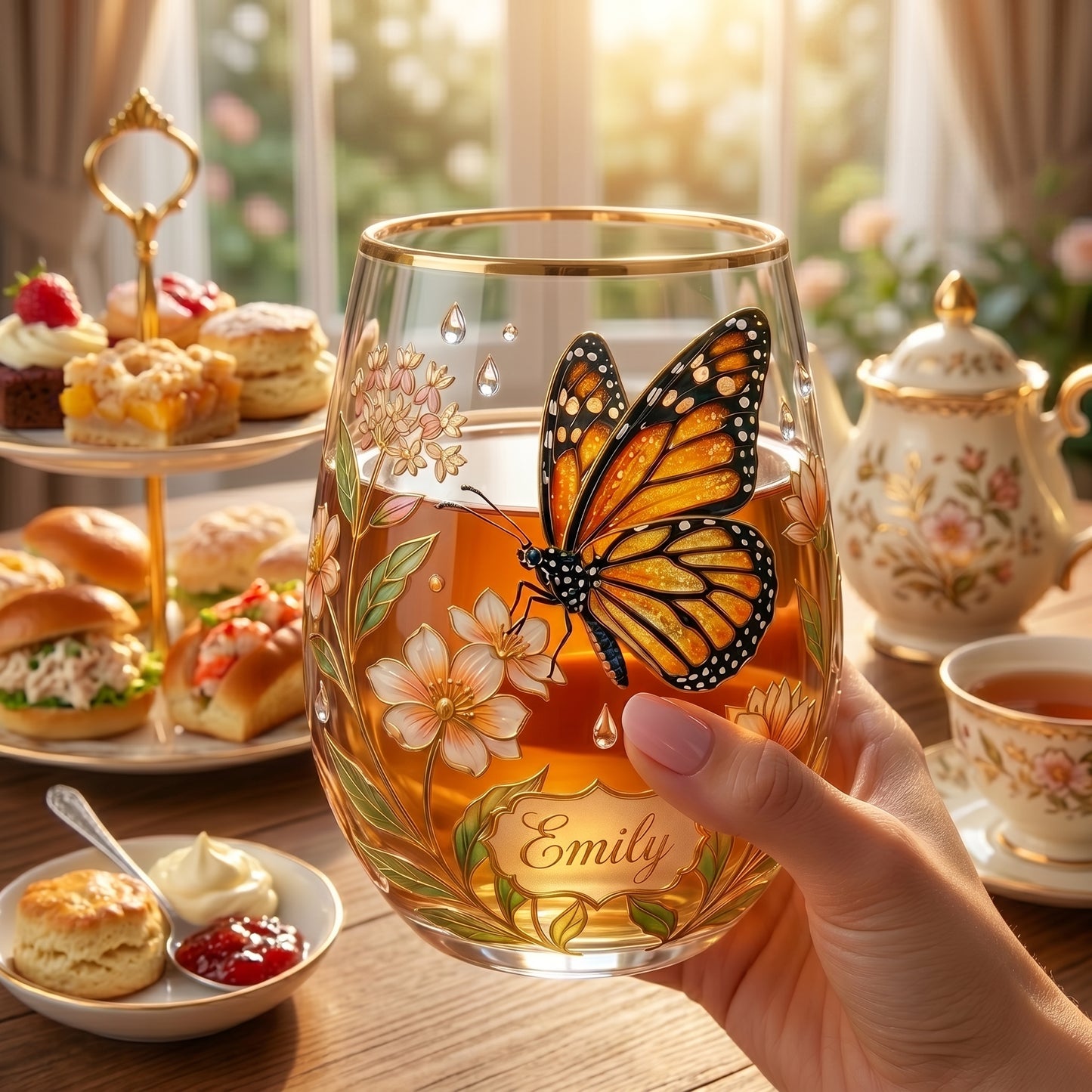 🦋🌼 Personalized Monarch Butterfly Glass Cup
