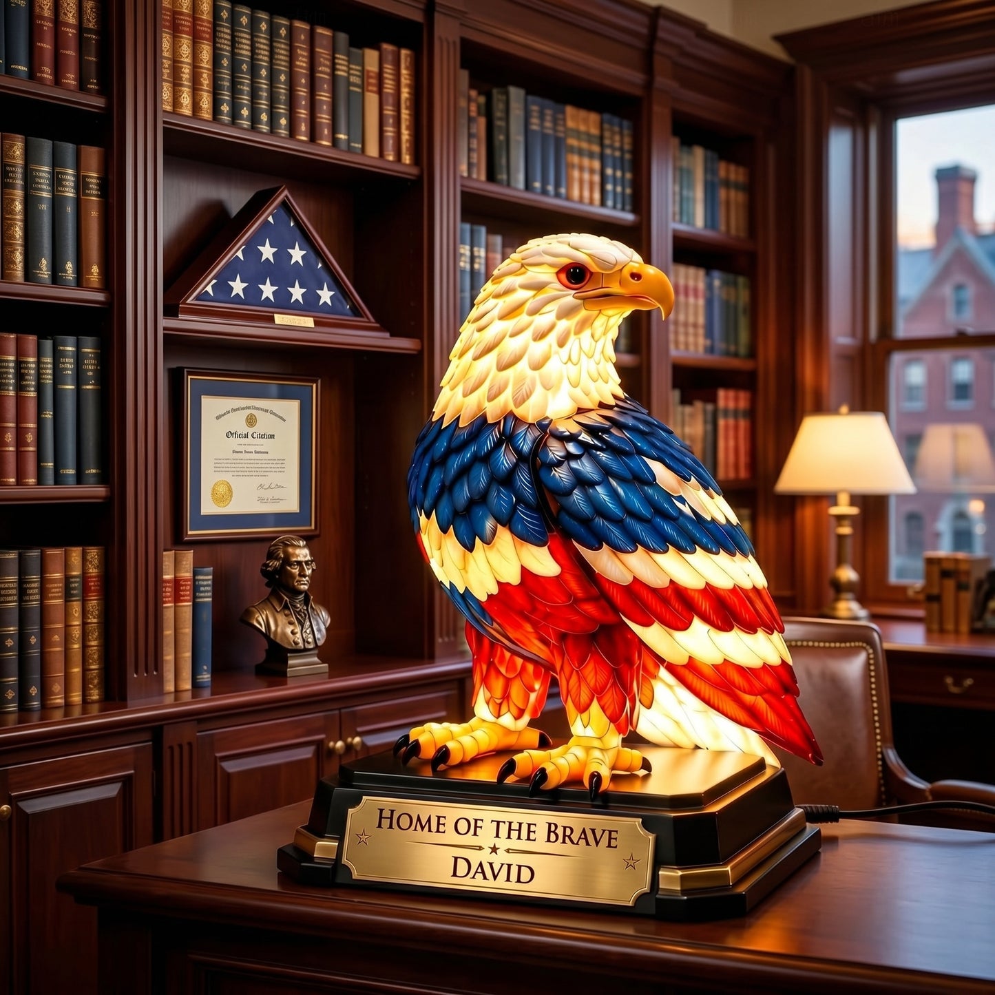 Personalized "Home of the Brave" Eagle Statue Night Light
