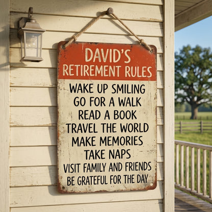 🏡 Personalized Retirement Rules Sign – Inspirational Wall Decor