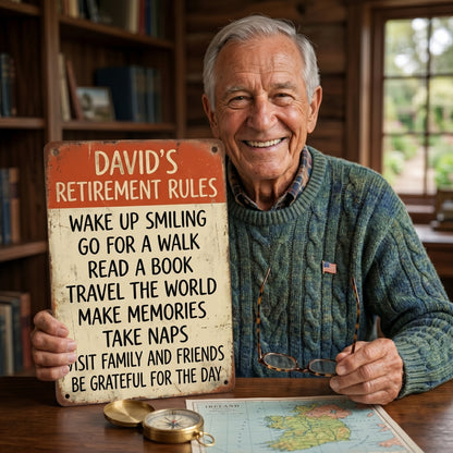 🏡 Personalized Retirement Rules Sign – Inspirational Wall Decor