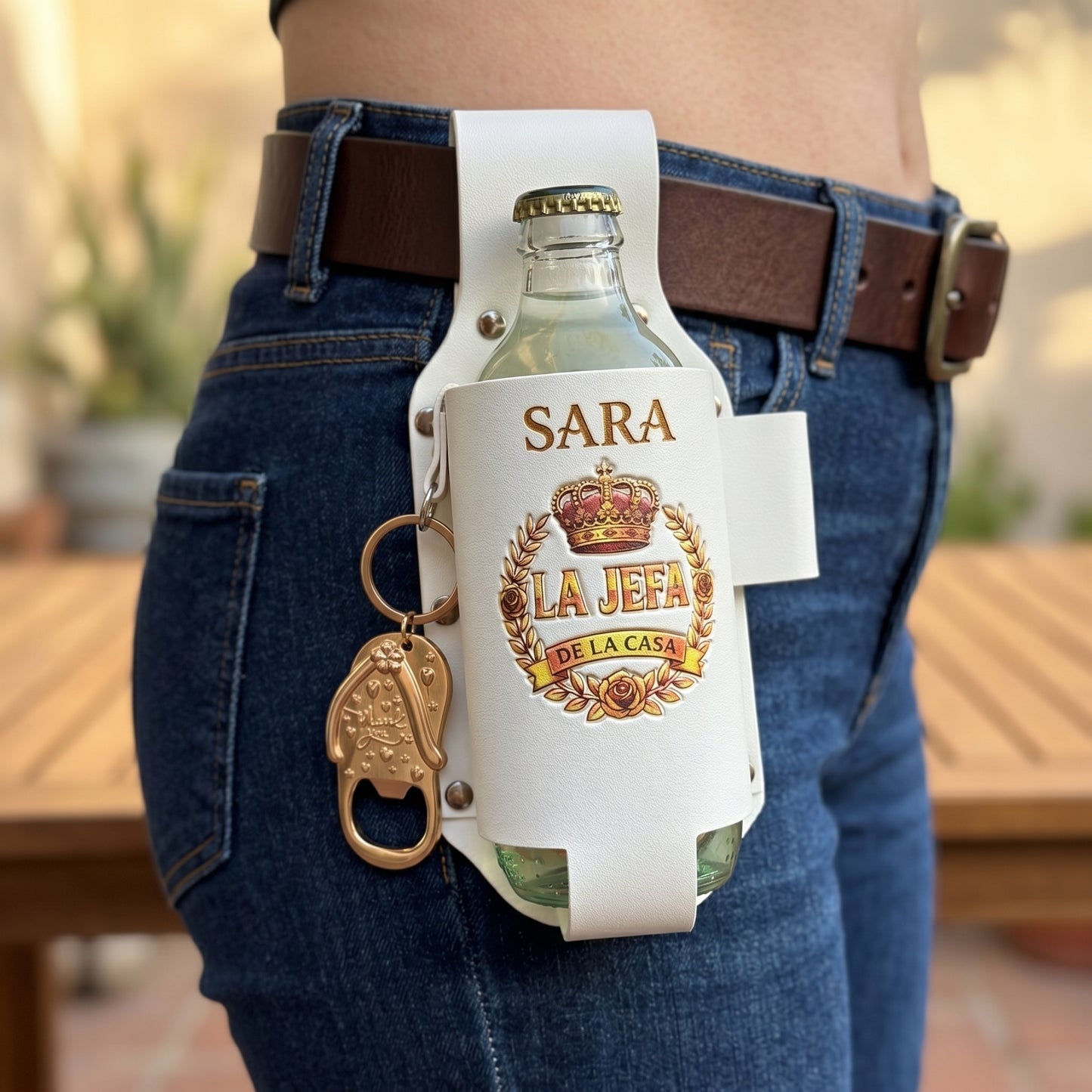 Personalized "El Jefe & La Jefa" Leather Drink Holster